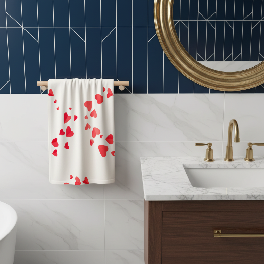 Red Hearts Frame Design Hand Towel