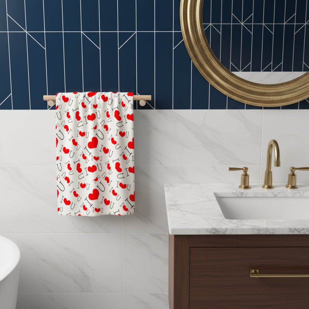 Valentines Day I Love You Heart Pattern Romantic Design Hand Towel
