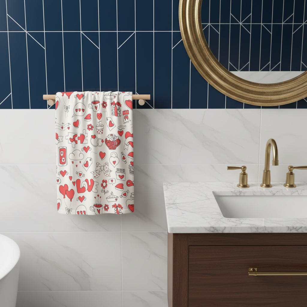 Valentines Day Doodle Love Heart Pattern Cute Design Hand Towel