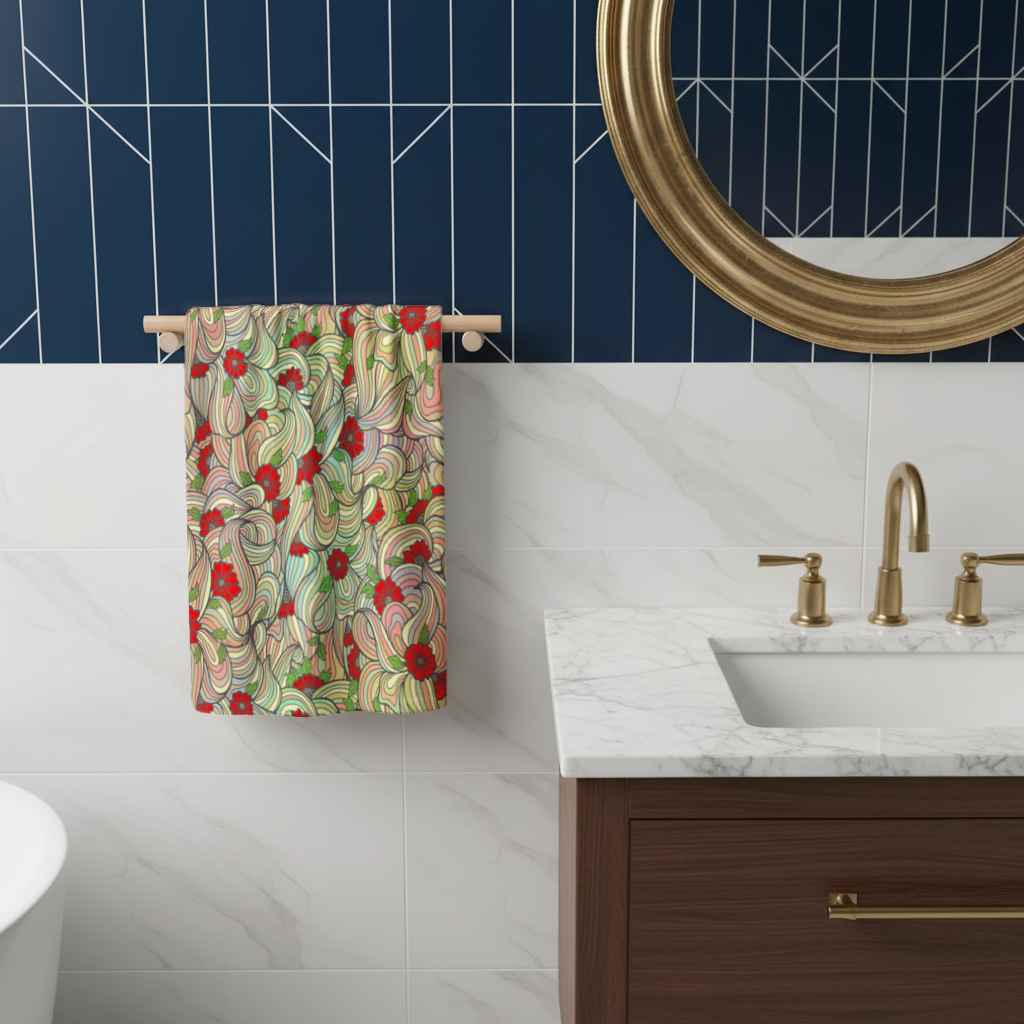 Floral Retro Wavy Pattern Hand Towel