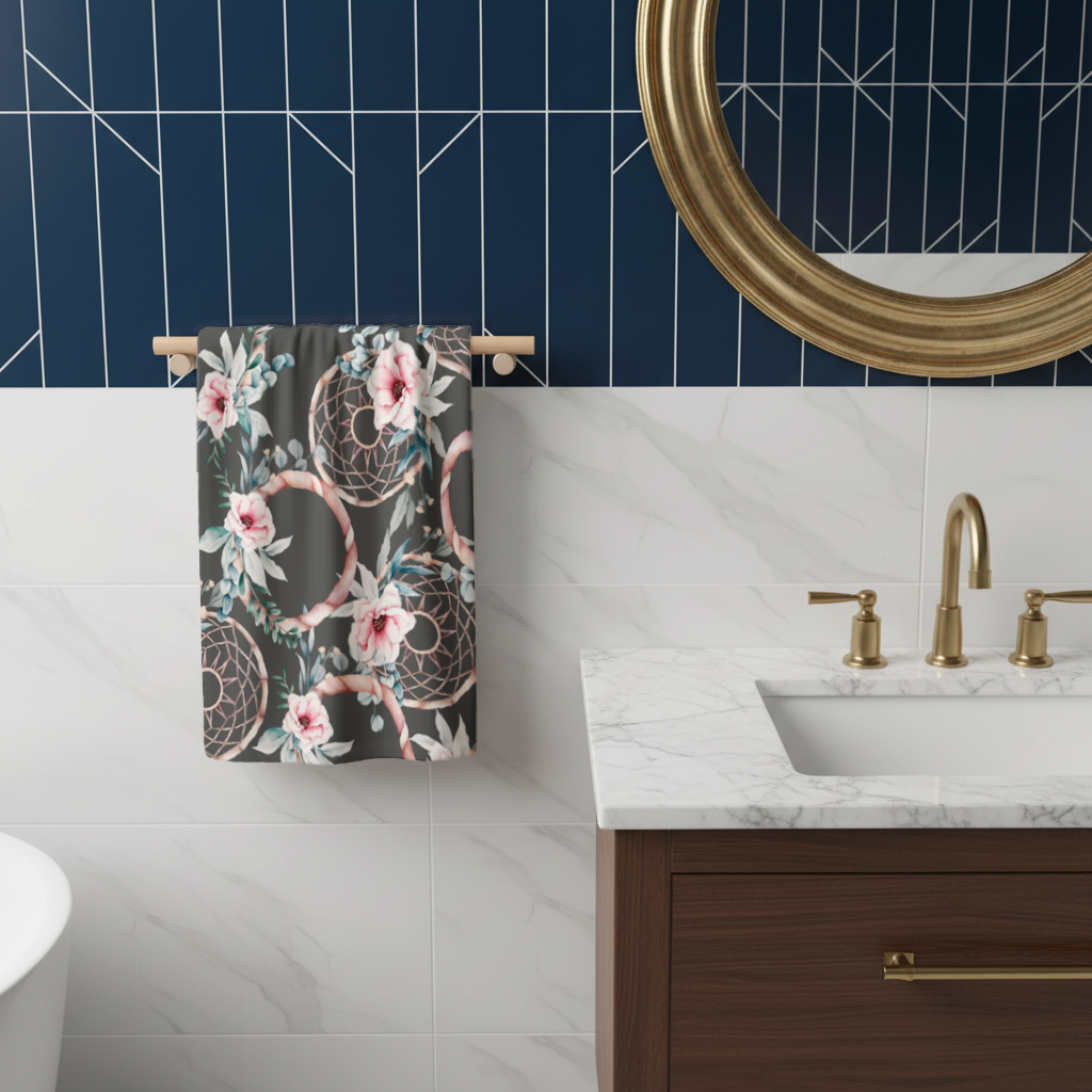 Boho Floral Dreamcatcher Pattern Hand Towel