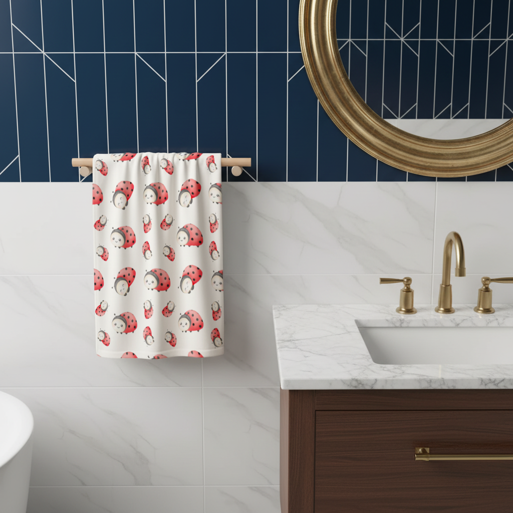 Cute Kawaii Ladybug Pattern Hand Towel