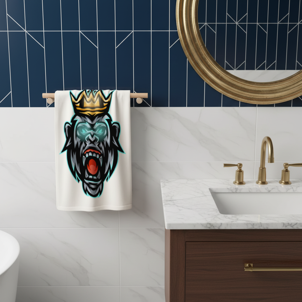 Angry Gorilla King with Crown Graphic - Neon Mascot Design Hand Towel
