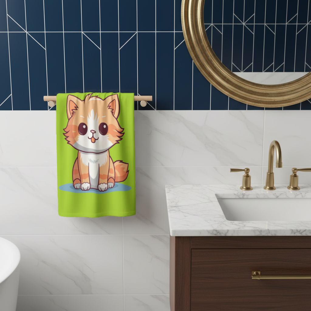 Cute Orange Cat Illustration Hand Towel