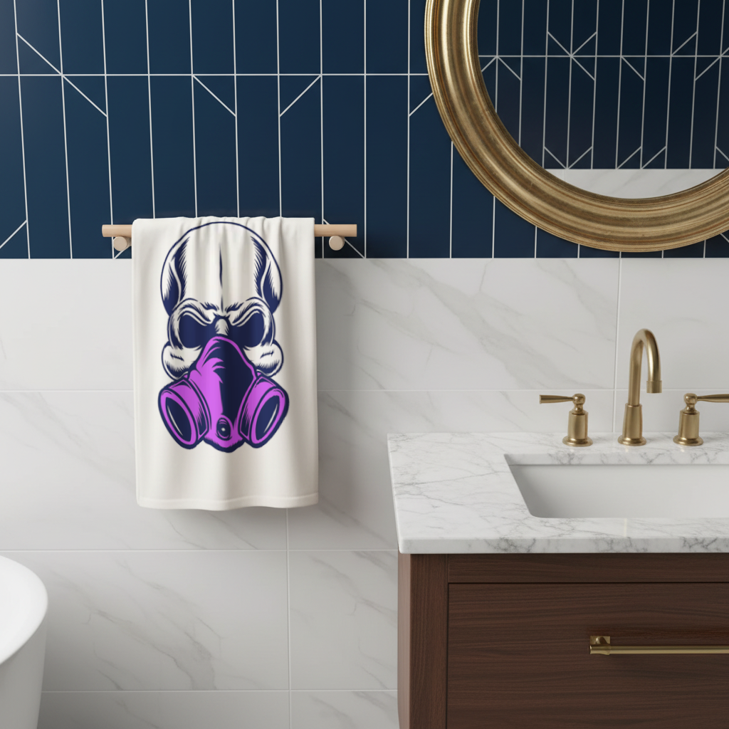 Skull with Gas Mask Illustration Modern and Edgy Design Hand Towel