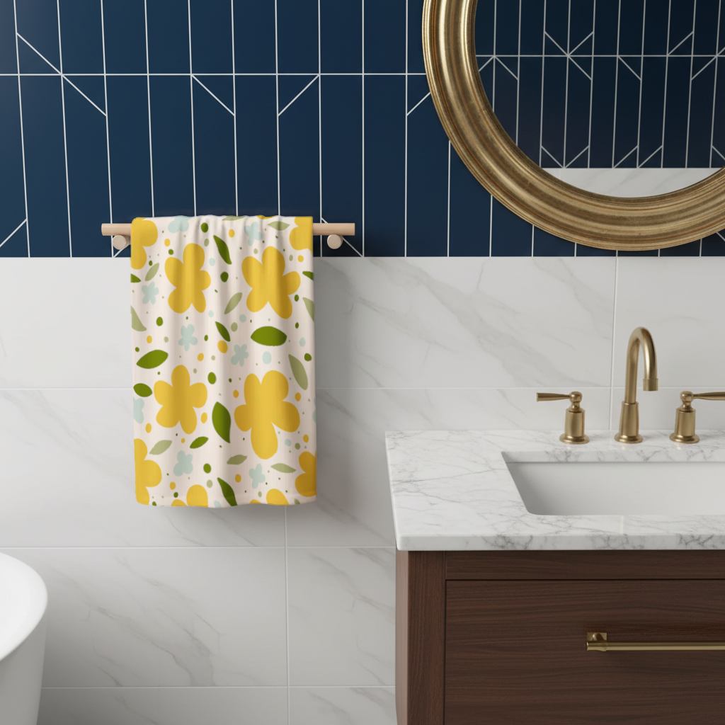 Yellow Floral and Leaf Boho Seamless Pattern Hand Towel