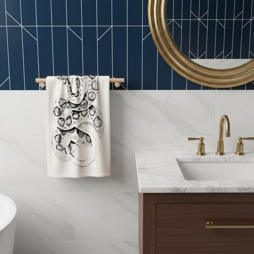 Detailed Vintage Rattlesnake Illustration Hand Towel