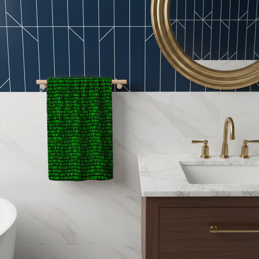 Matrix Style Digital Binary Code Background Hand Towel