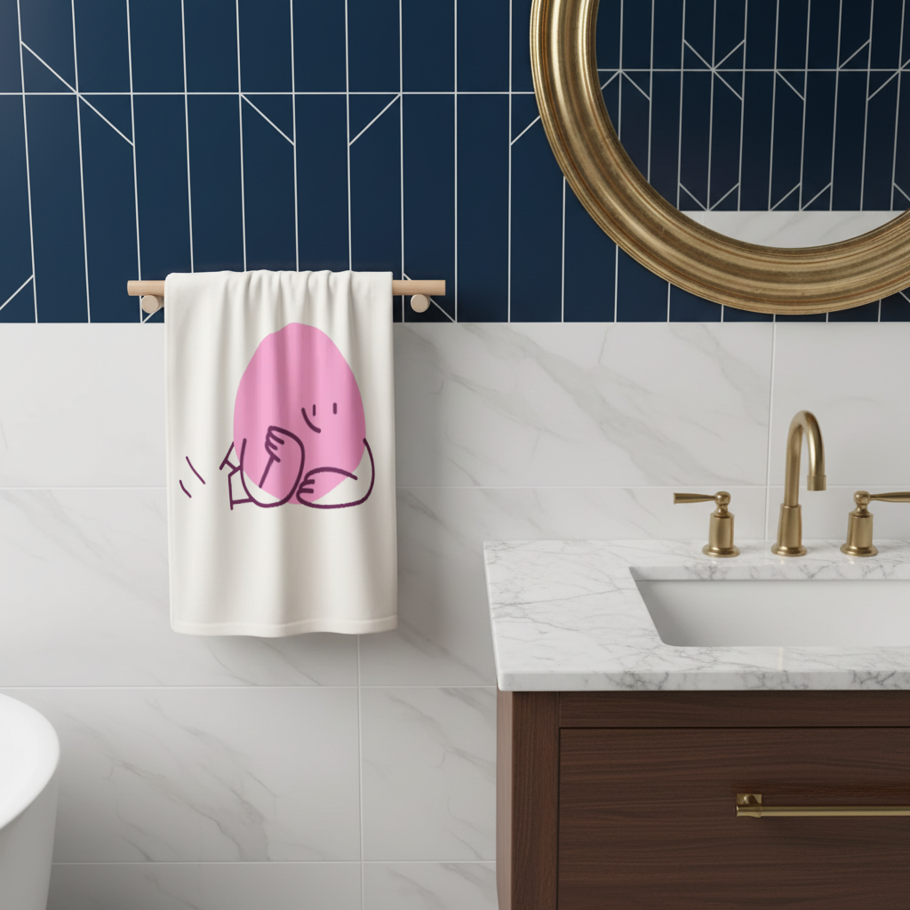 Cute Pink Lying Character Illustration Hand Towel
