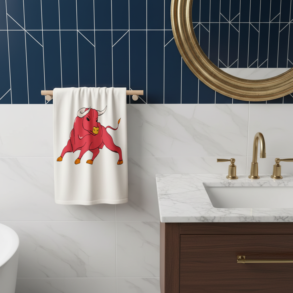 Spanish Red Bull Illustration Inspired by Matador Theme Hand Towel