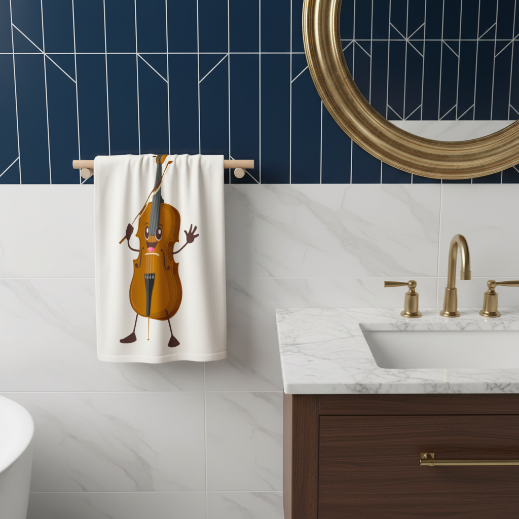 Happy Cello Character Art Design Hand Towel