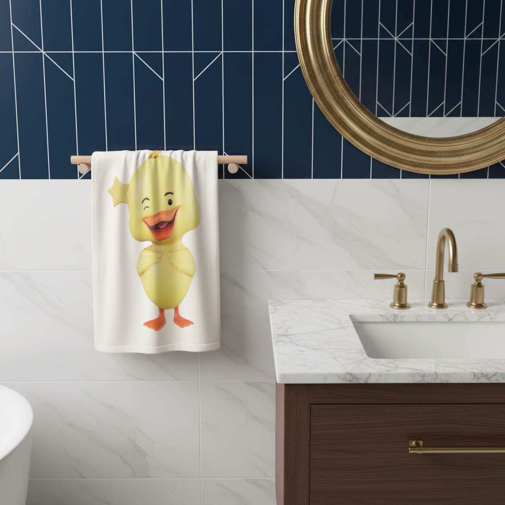 Cheerful Winking Yellow Duck with Star Hand Towel