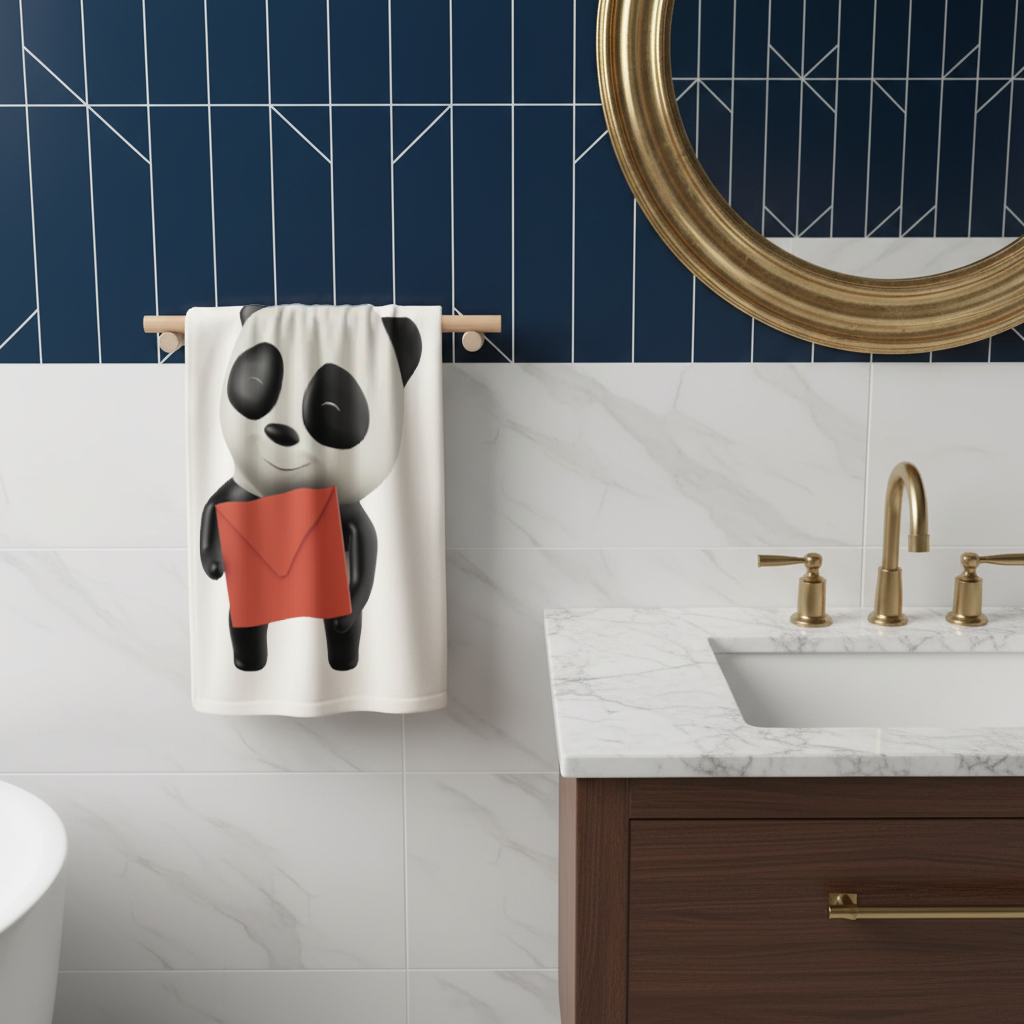Happy Panda Character Holding Red Envelope Hand Towel