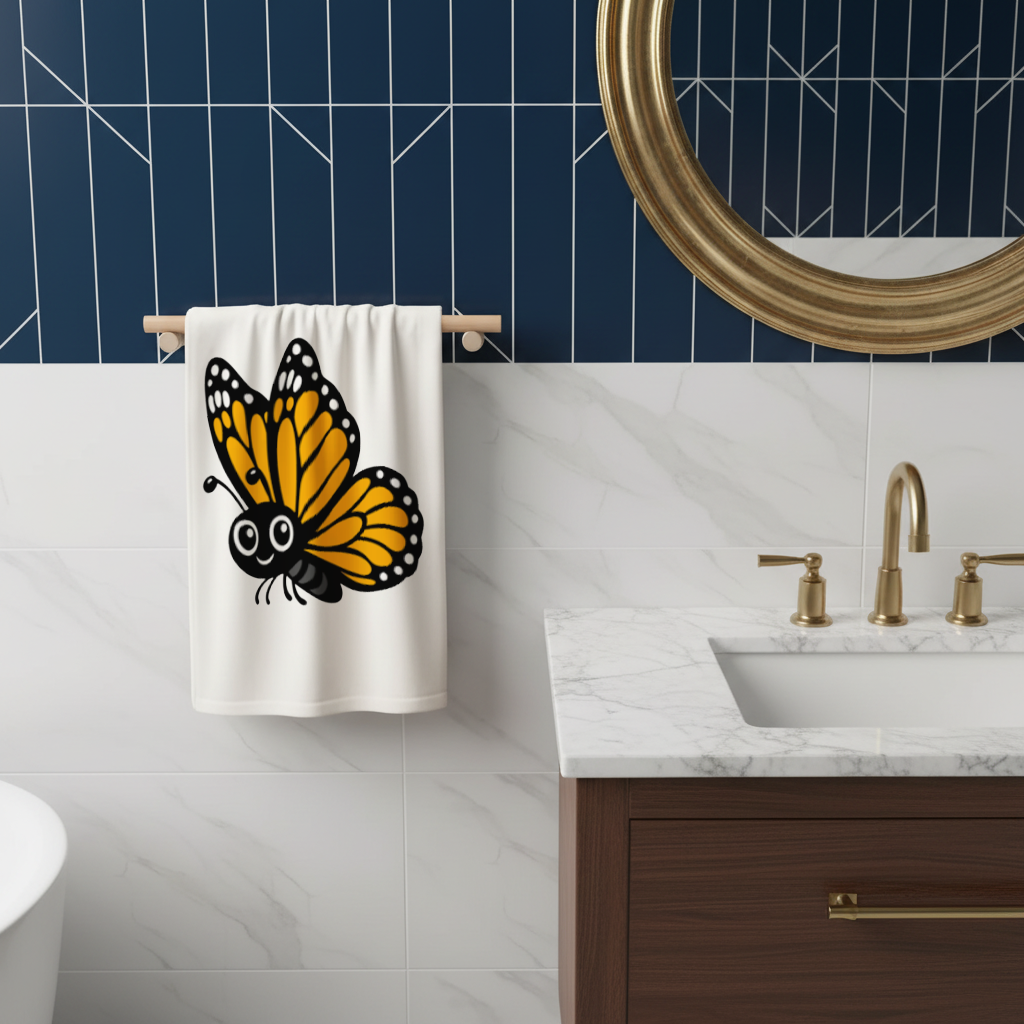 Smiling Orange Monarch Butterfly Character Hand Towel