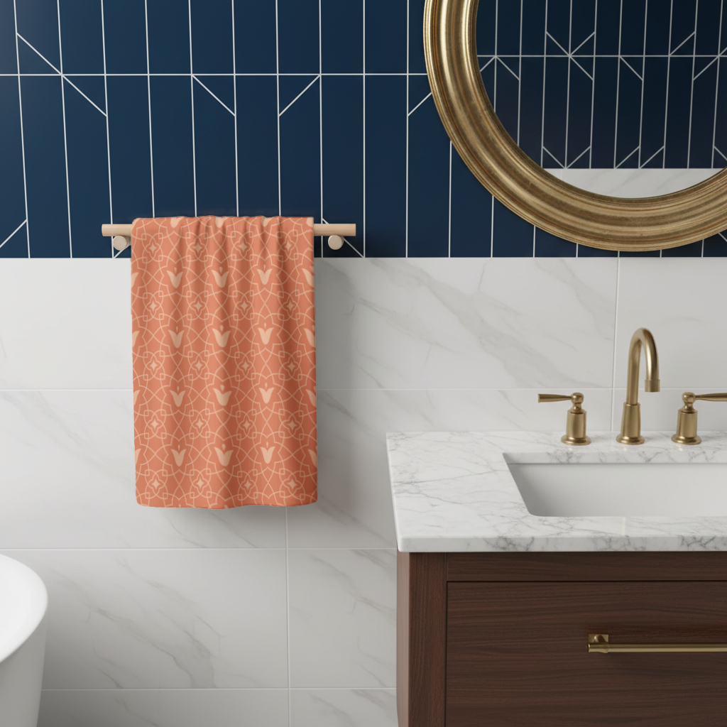 Modern Geometric Linear Terracotta Pattern Hand Towel