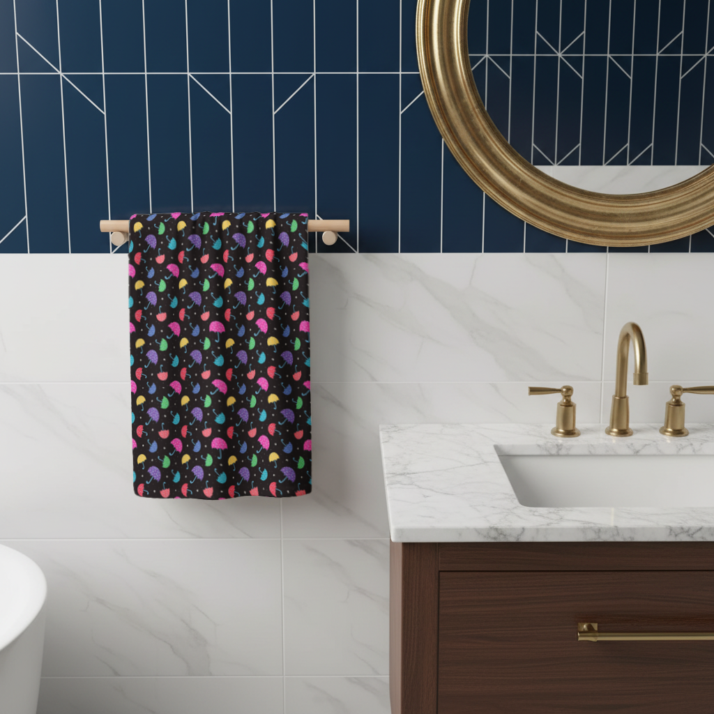 Colorful Heart Umbrellas Pattern Hand Towel