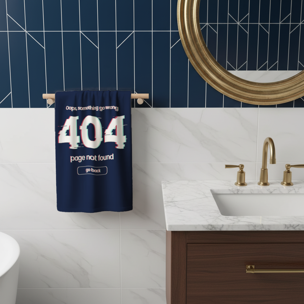 404 Error Glitch Design Hand Towel
