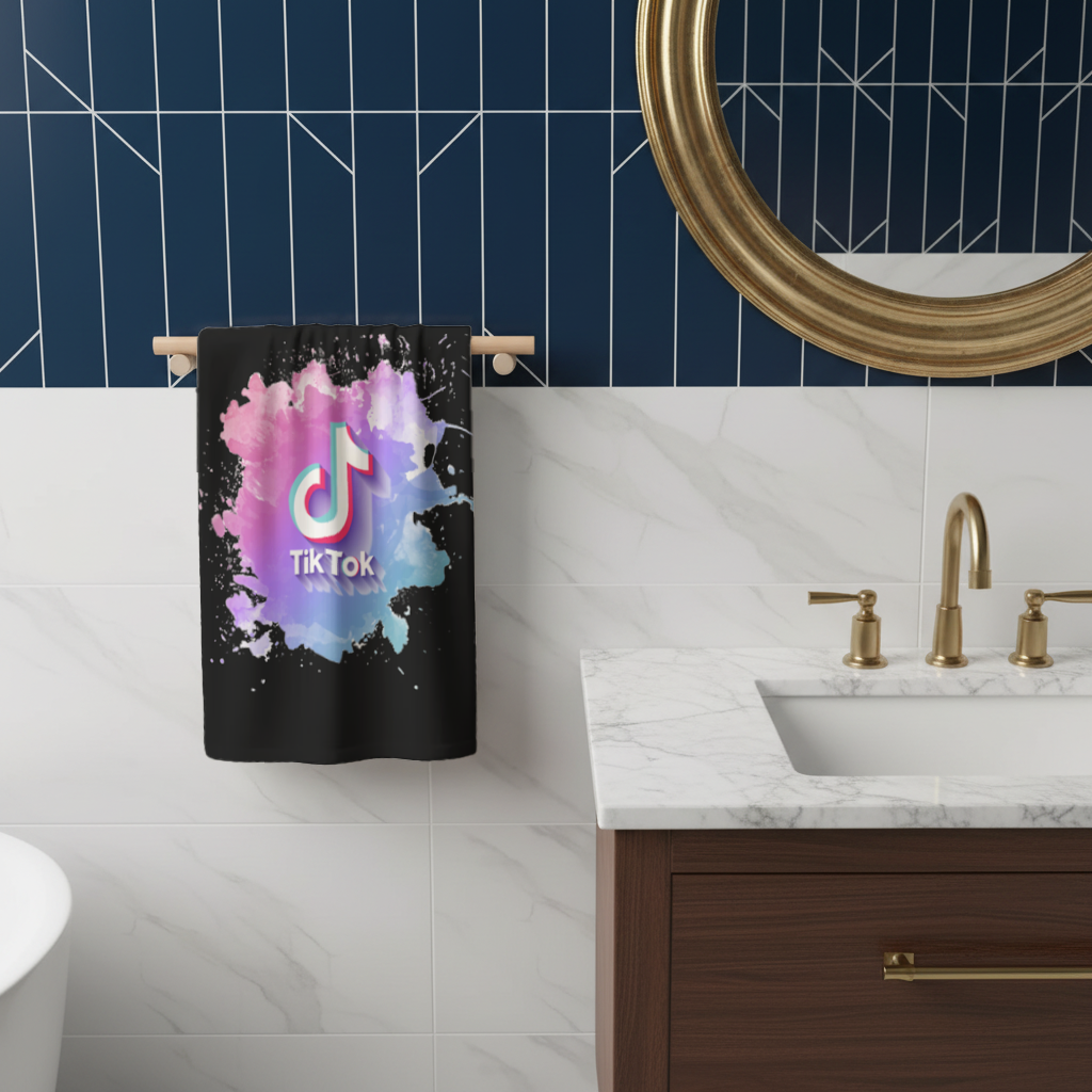 TikTok Logo with Watercolor Effect Hand Towel
