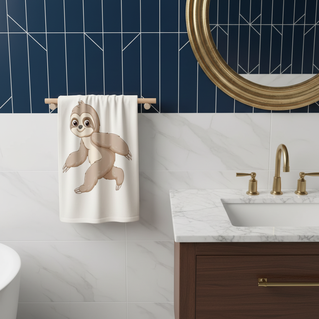 Cute Joyful Walking Sloth Hand Towel