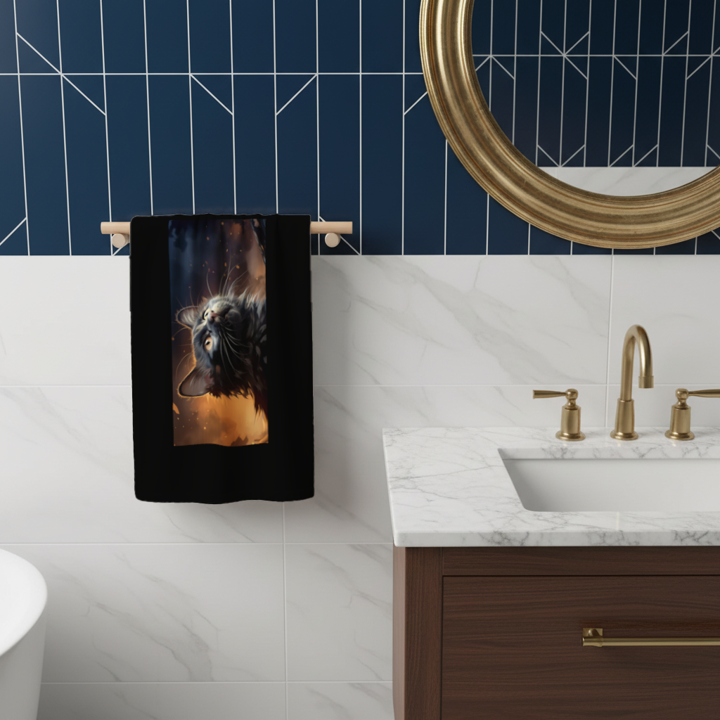 Black Cat Digital Art Hand Towel