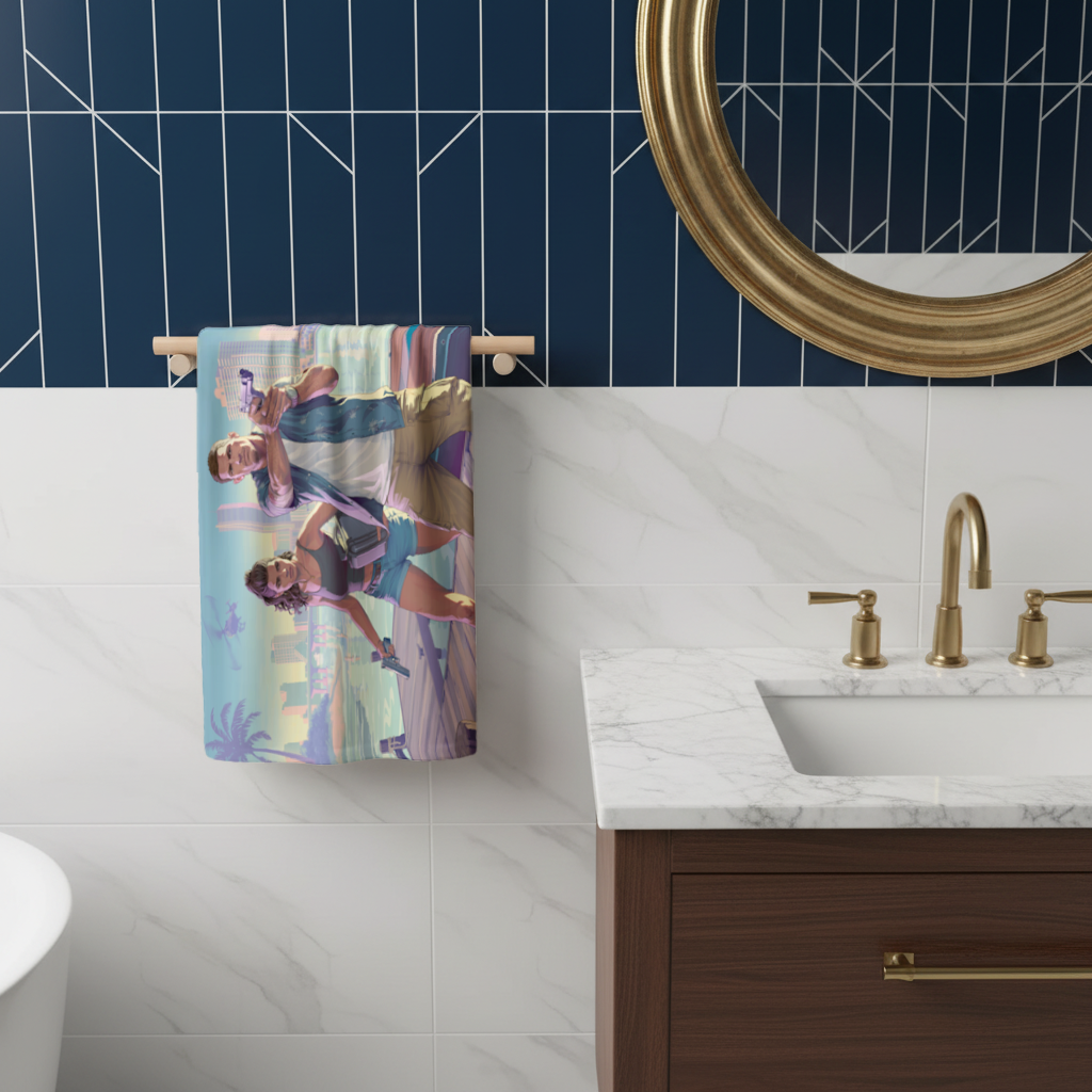 Vice City Showdown  Tropical Heist Duo Hand Towel