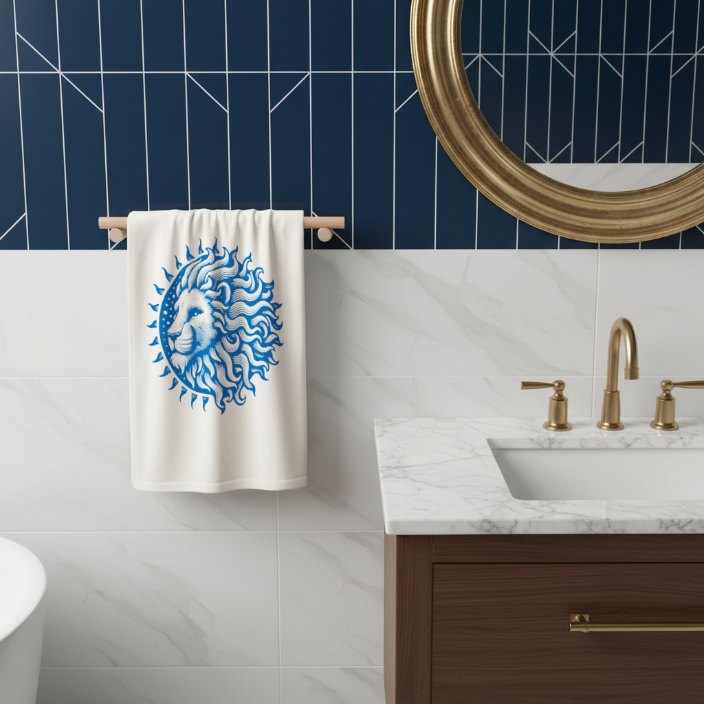 Leo Zodiac Sun and Moon Blue Motif Hand Towel