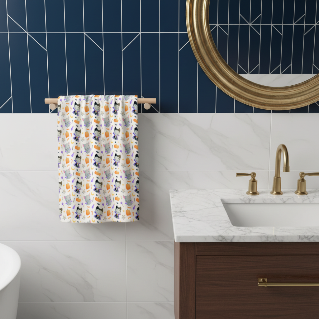 Cute Vampire and Bat Halloween Seamless Pattern Hand Towel