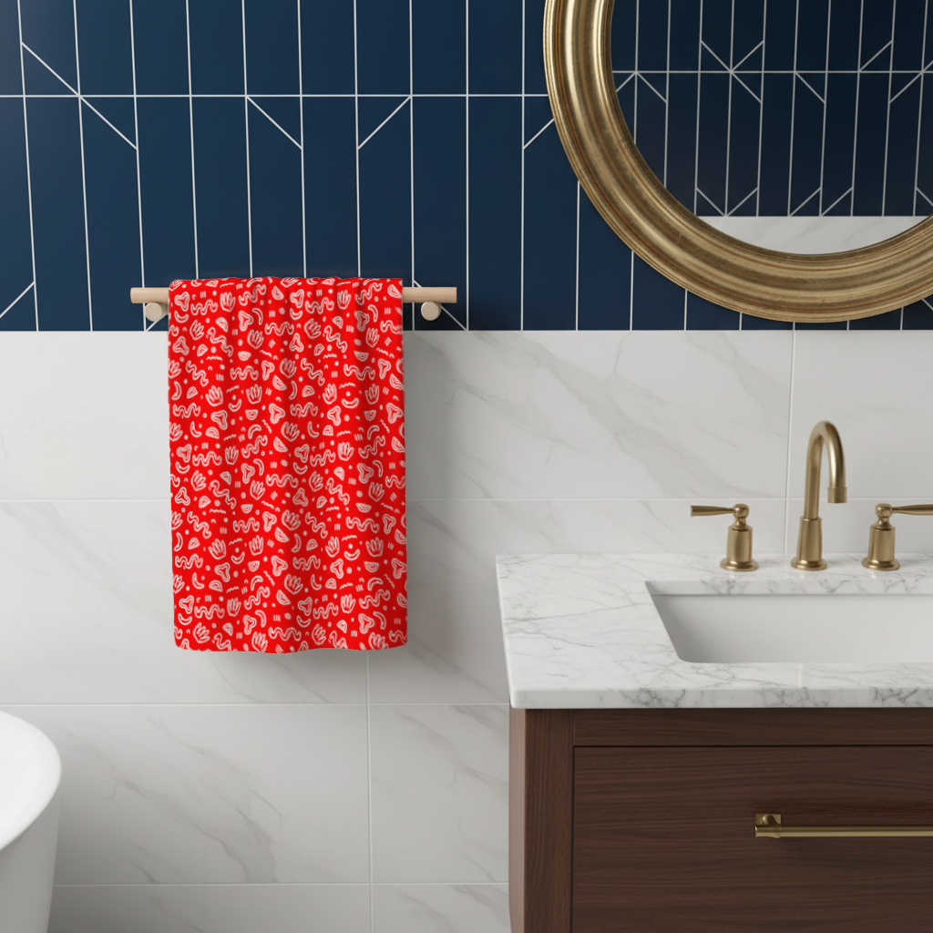 Red Abstract Doodle Hand Towel