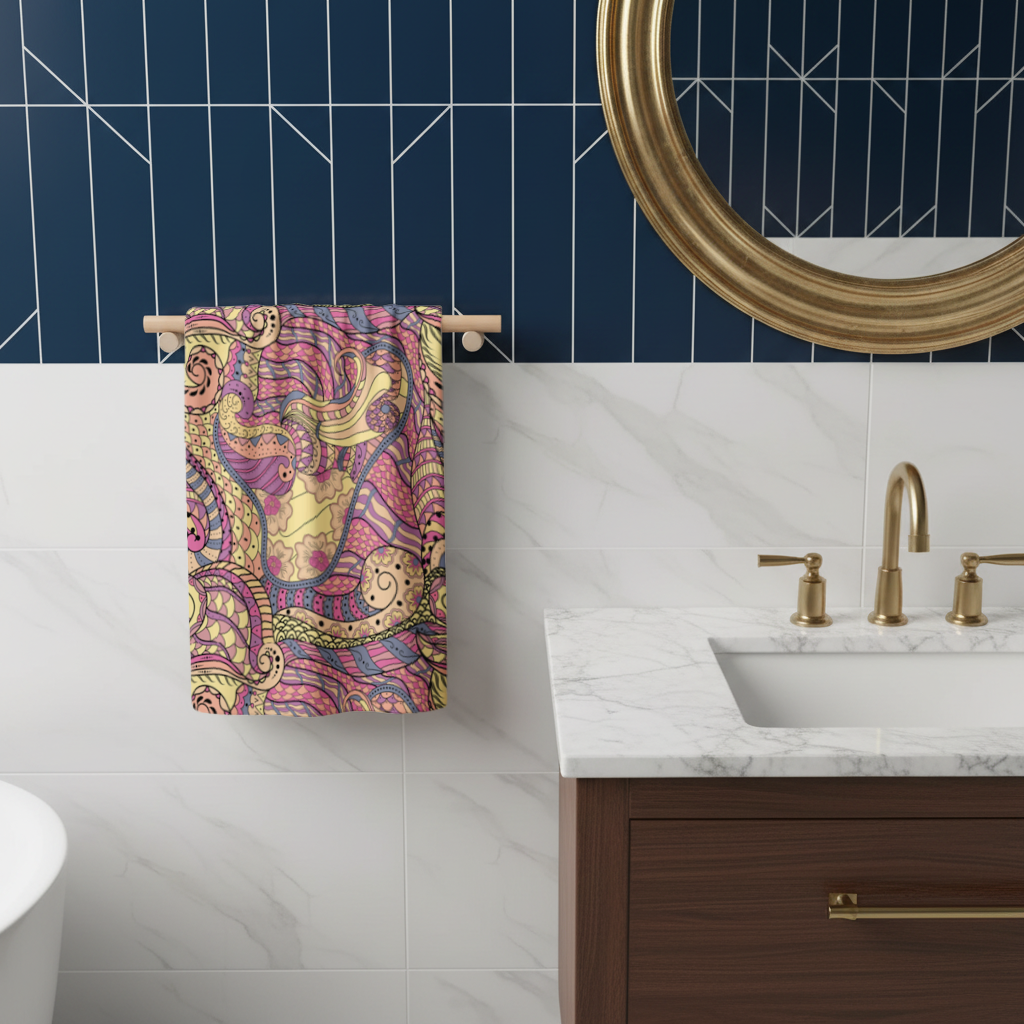 Psychedelic Zentangle Floral Hand Towel