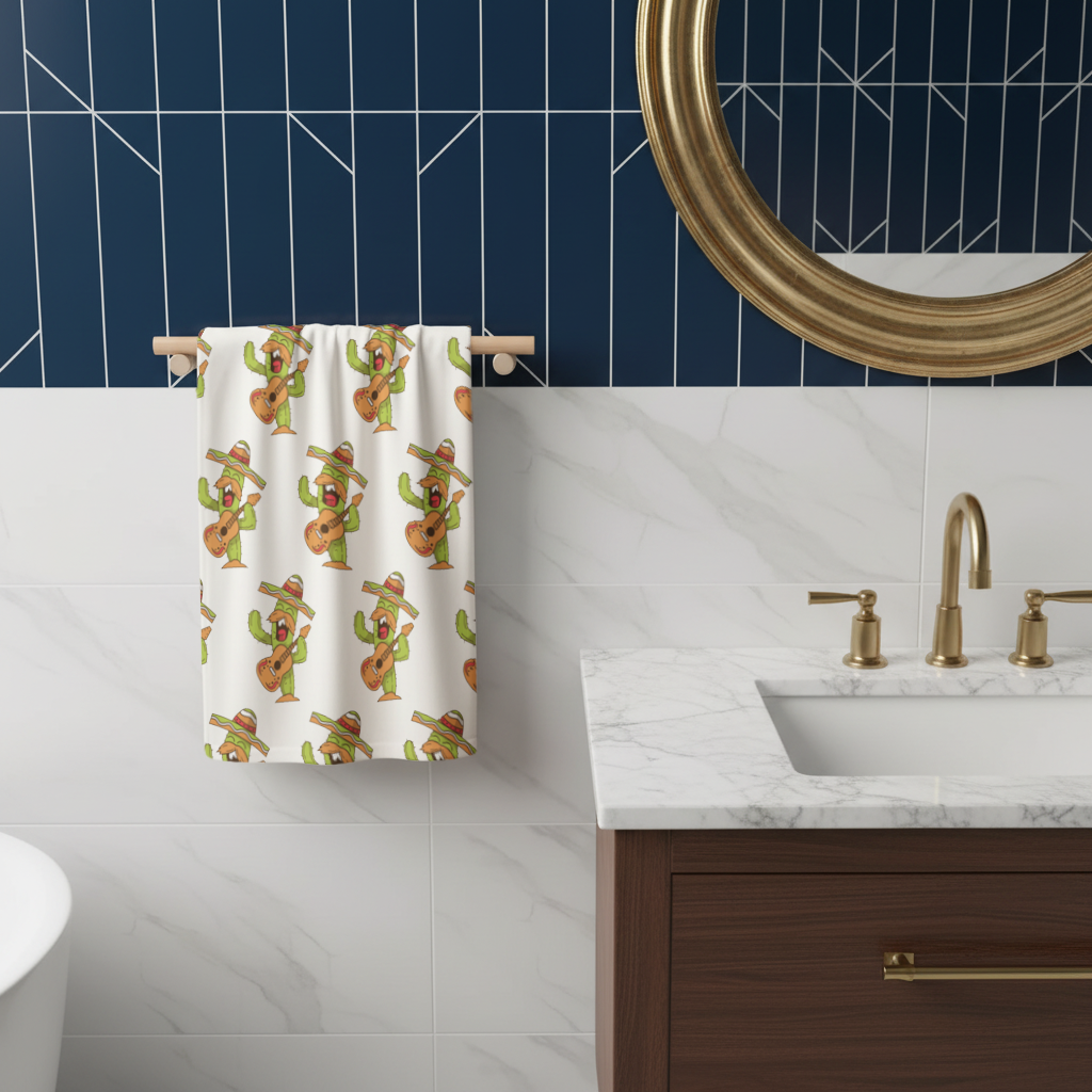 Mariachi Cactus Playing Guitar Hand Towel