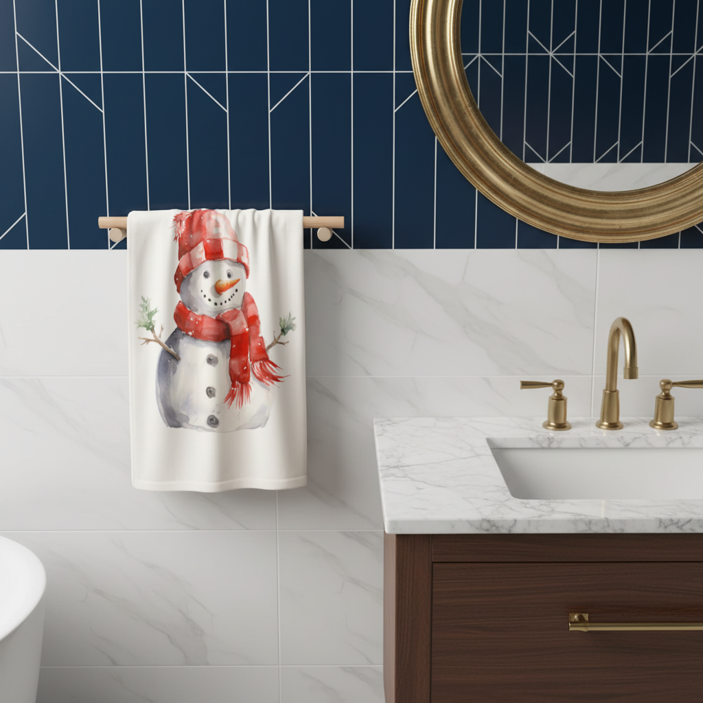 Cozy Red Scarf Snowman Hand Towel