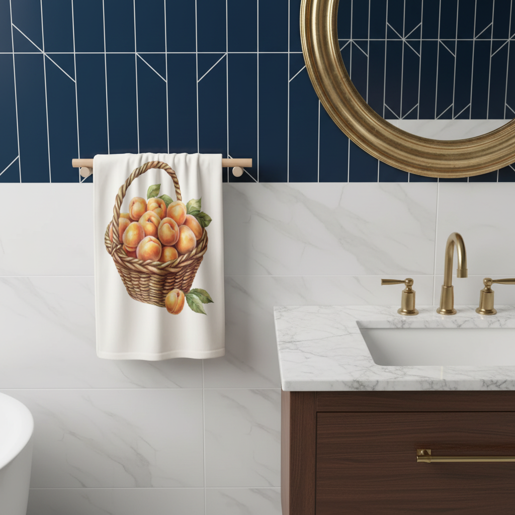 Fresh Peaches in Wicker Basket Hand Towel