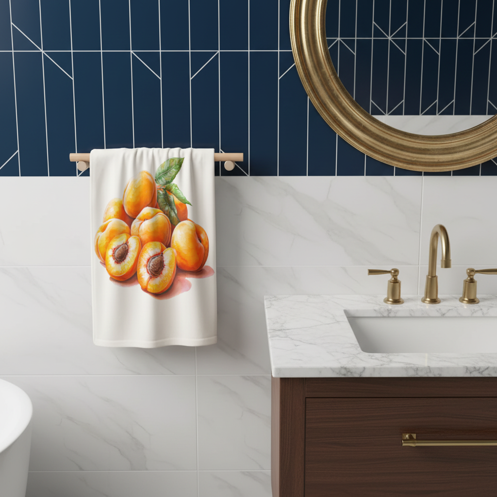 Watercolor Apricot and Leaves Hand Towel