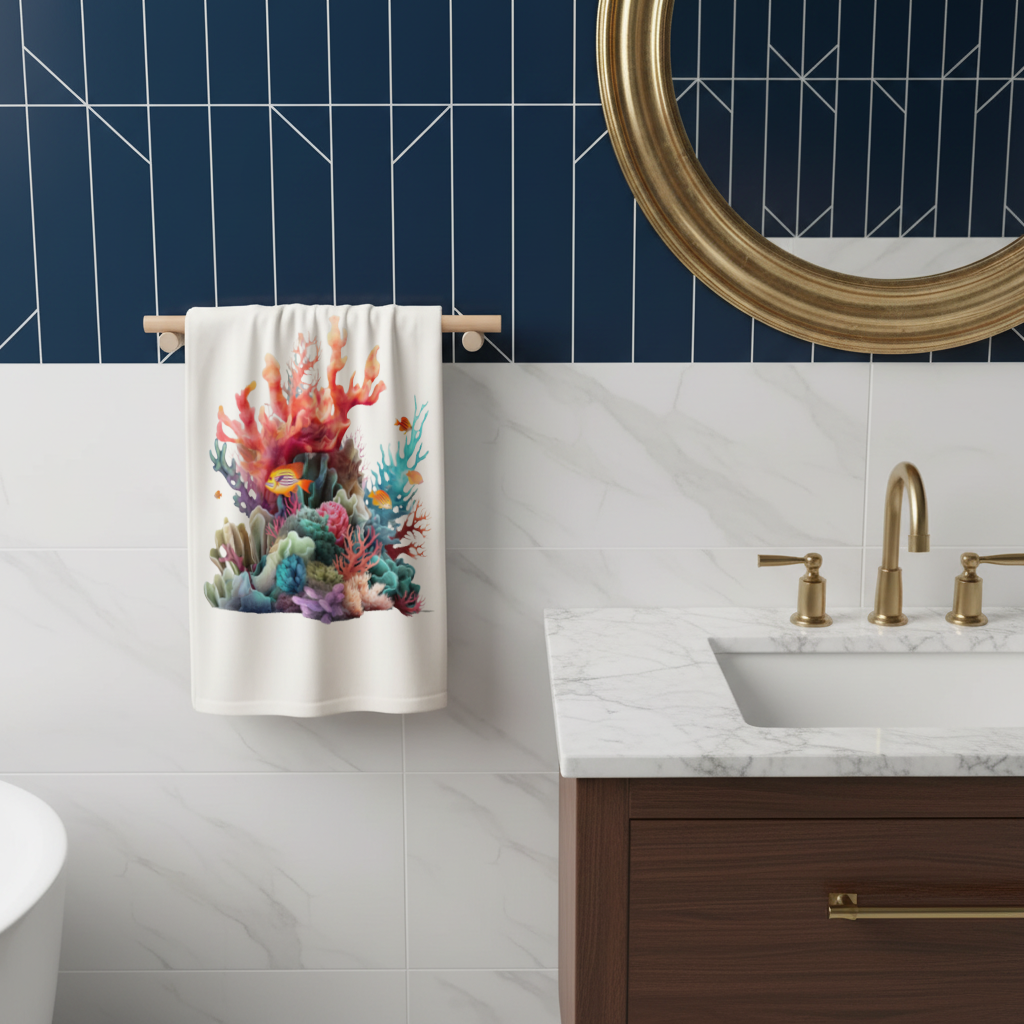Vibrant Coral Reef and Tropical Fish Hand Towel