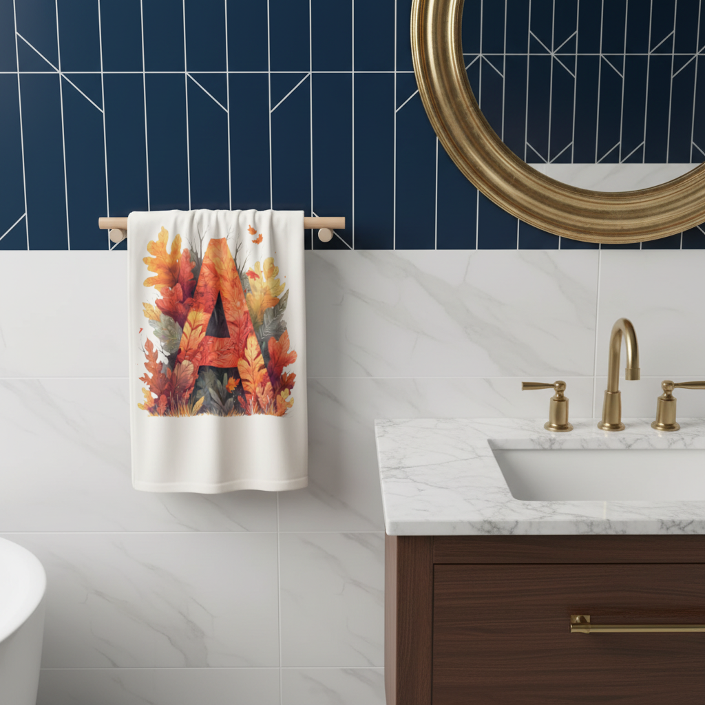 Autumn Leaf Letter A Monogram Hand Towel