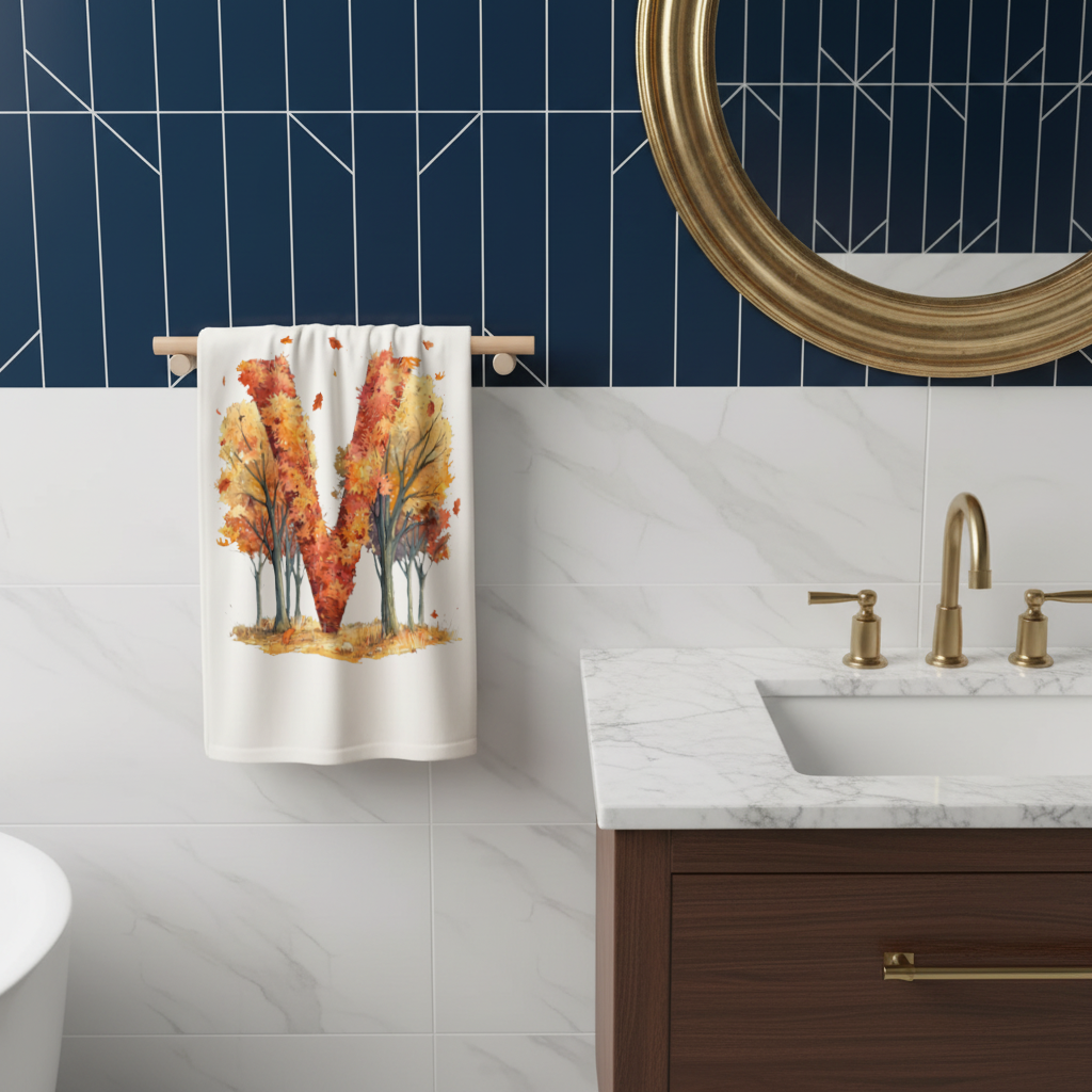 Orange Autumn Forest Letter M Hand Towel