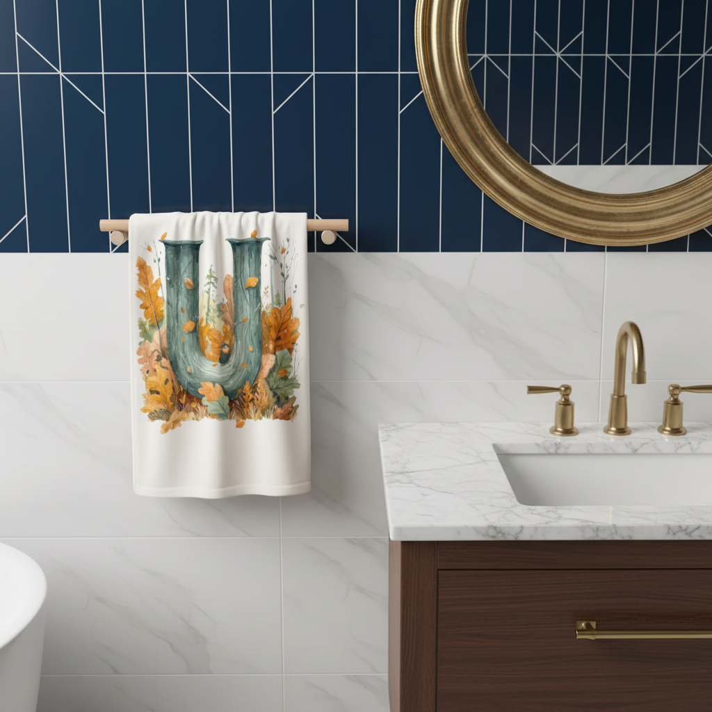 Autumn Woodland Initial Letter U Hand Towel