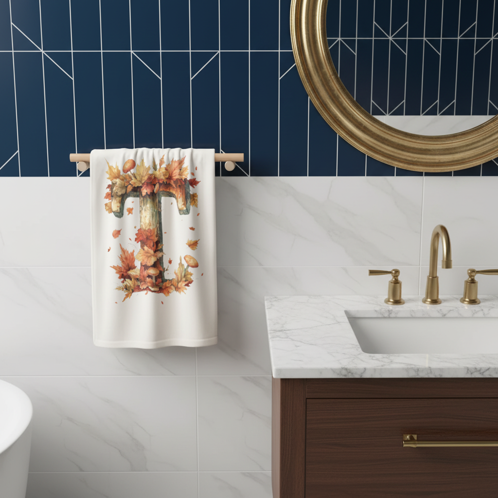 Autumn Leaf Wooden Letter T Hand Towel