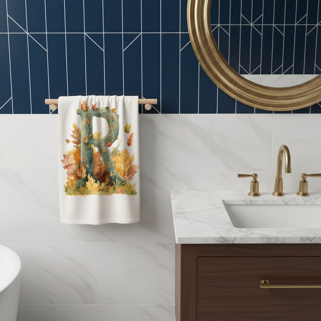 Autumn Letter R with Fall Leaves Hand Towel