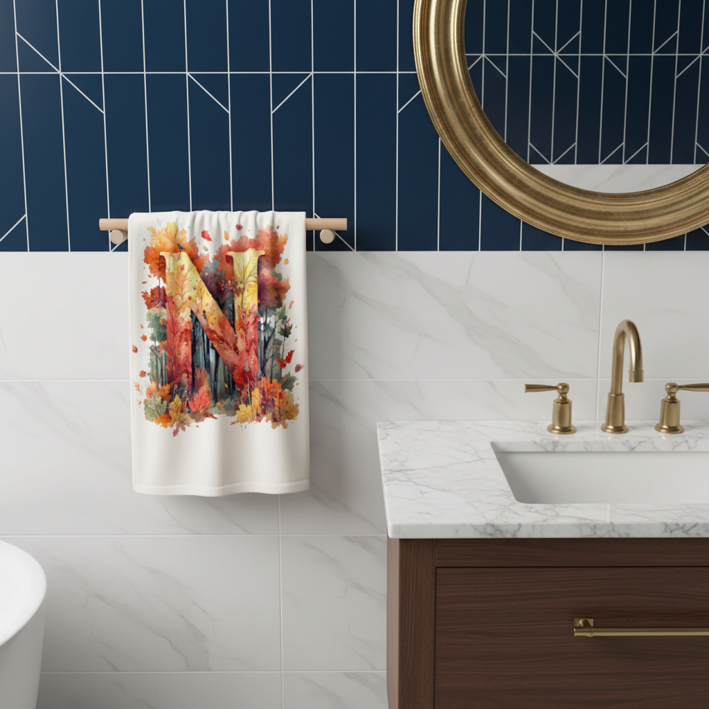 Autumn Leaf Monogram N Hand Towel