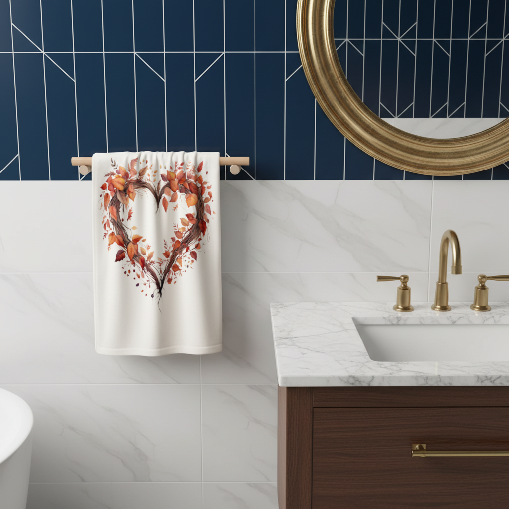 Autumn Leaves Heart Wreath Hand Towel