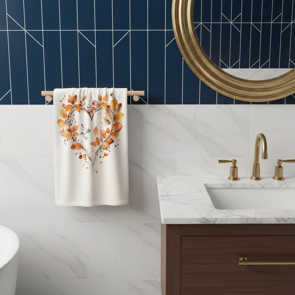 Orange Autumn Leaves Heart Hand Towel