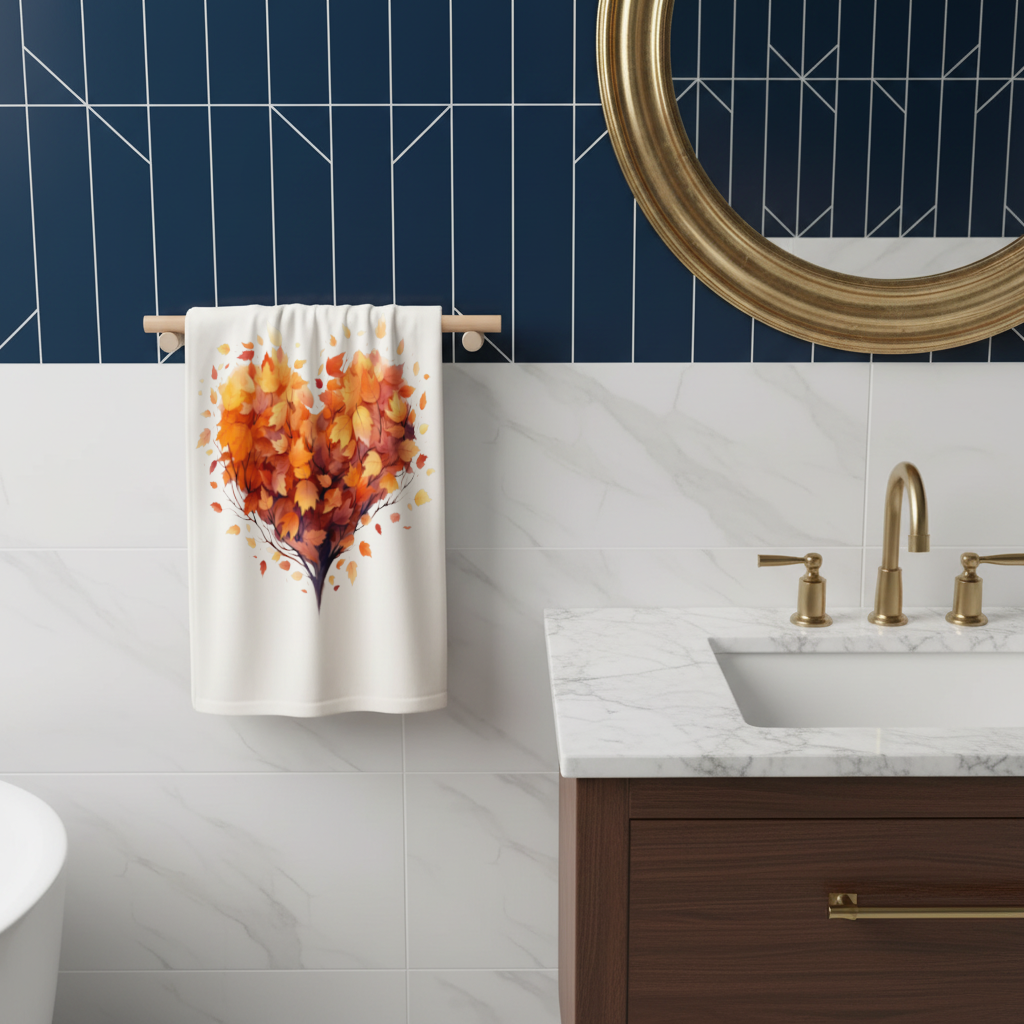 Autumn Leaf Heart Hand Towel