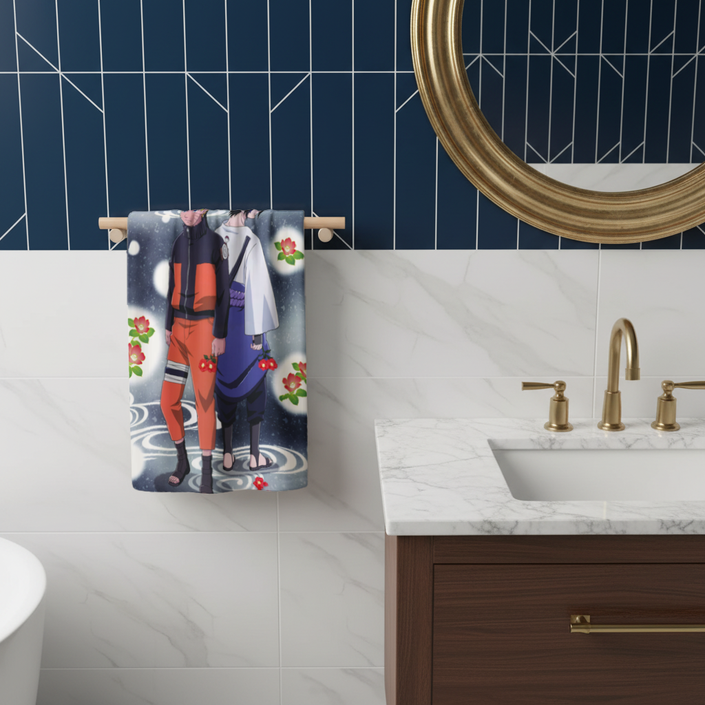 Two Rival Warriors with Red Camellias Hand Towel