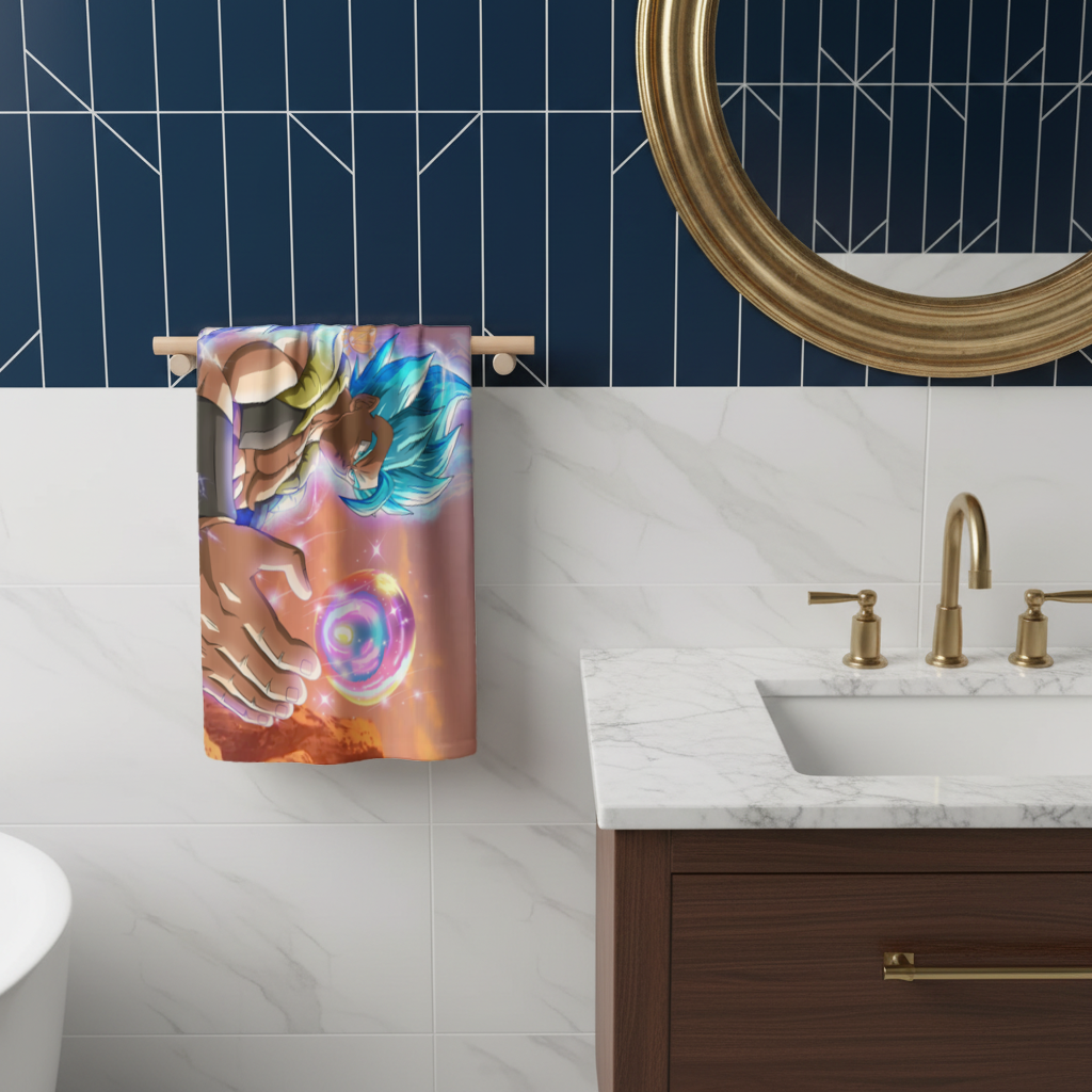 Blue Haired Warrior with Energy Orb Hand Towel