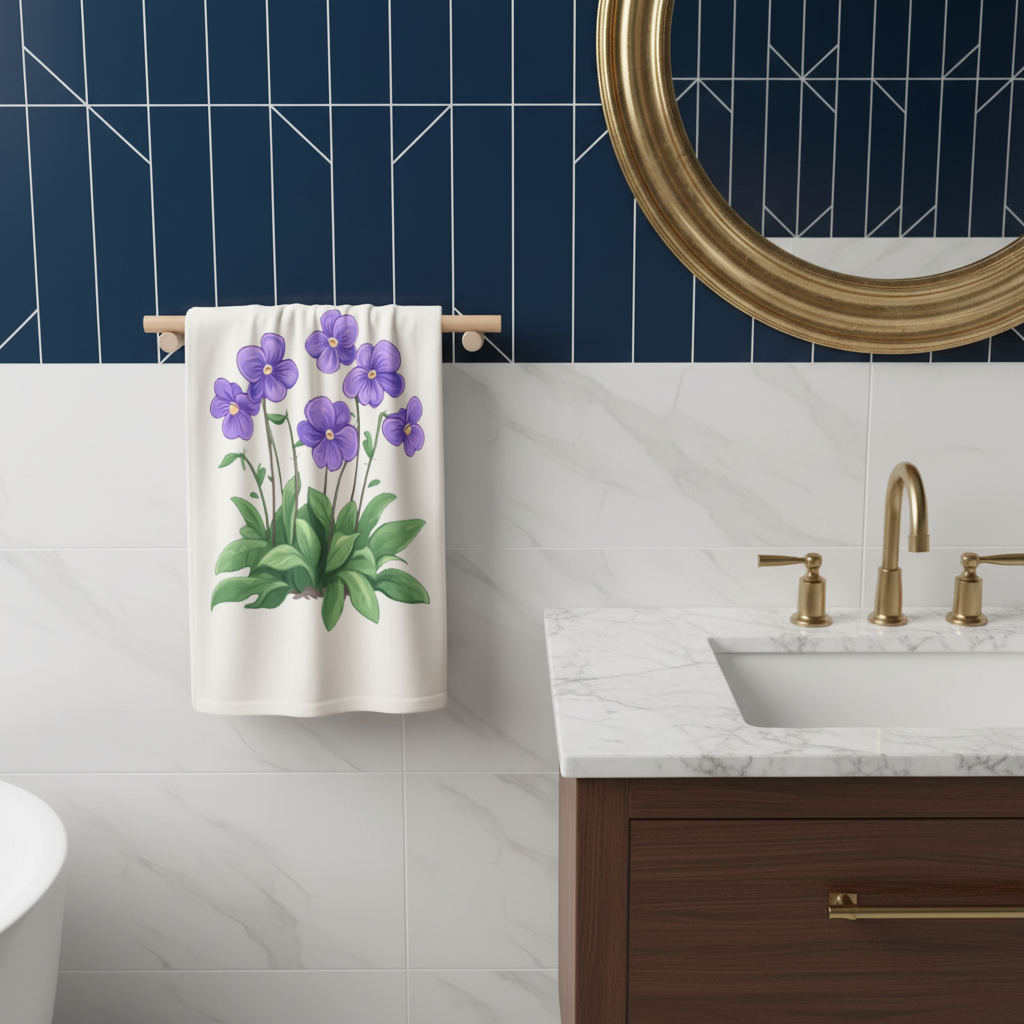 Kır Çiçekleri Mor Menekşeler El Havlusu
