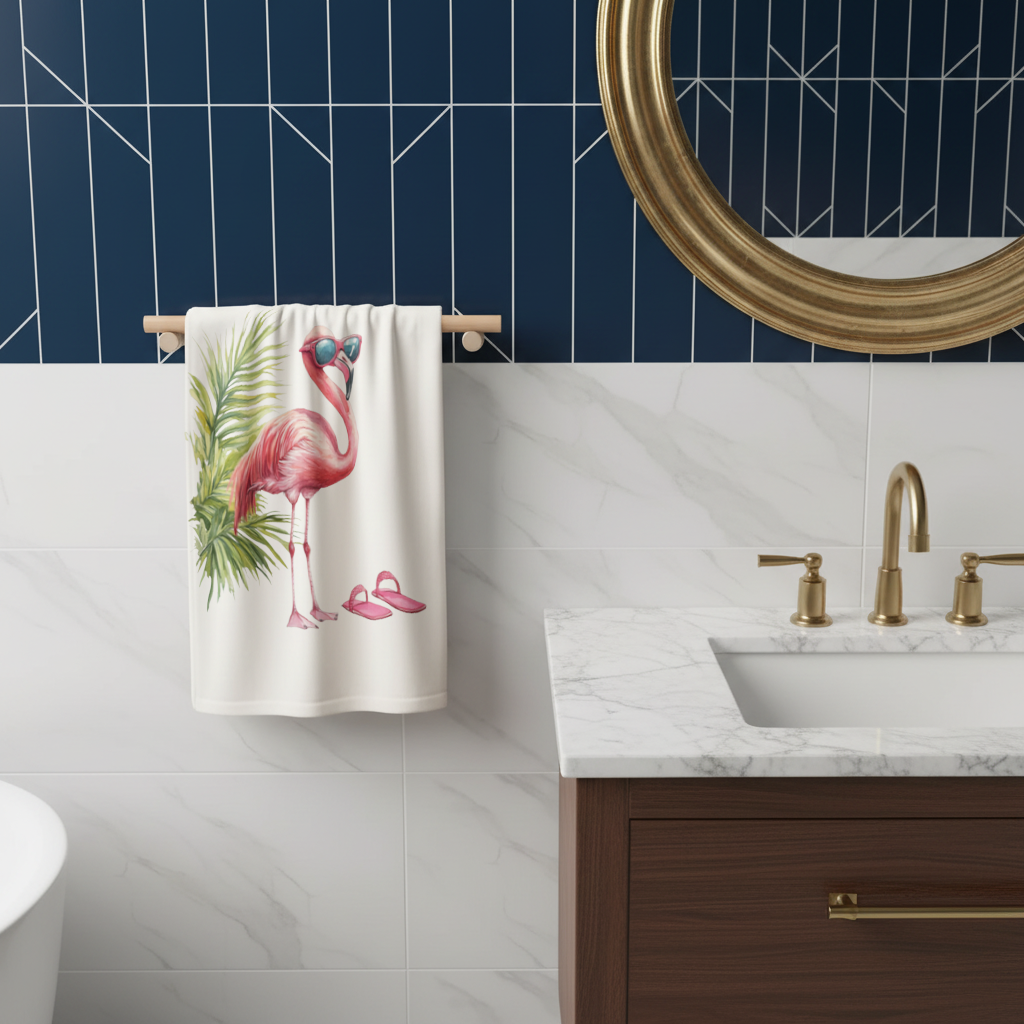 Güneş Gözlüklü Pembe Flamingo El Havlusu