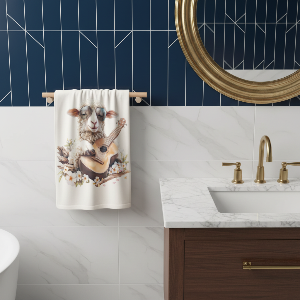 Ukulele Çalan Havalı Gözlüklü Koyun El Havlusu