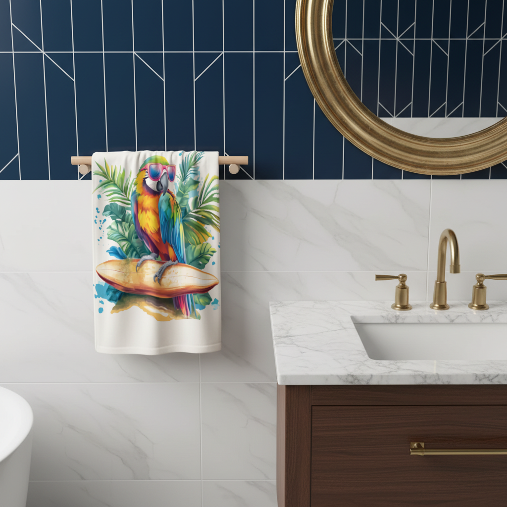 Sörf Yapan Güneş Gözlüklü Papağan El Havlusu