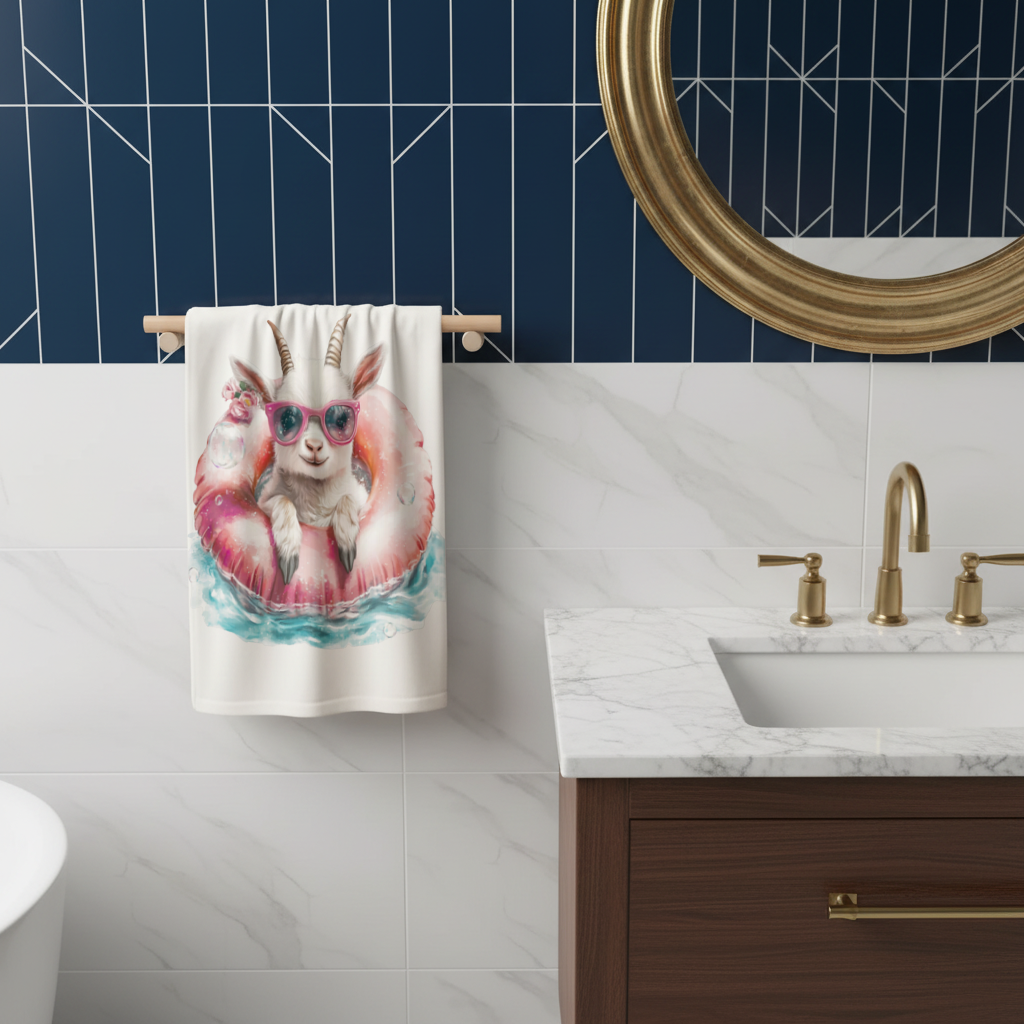 Baby Goat in Pink Pool Ring Hand Towel